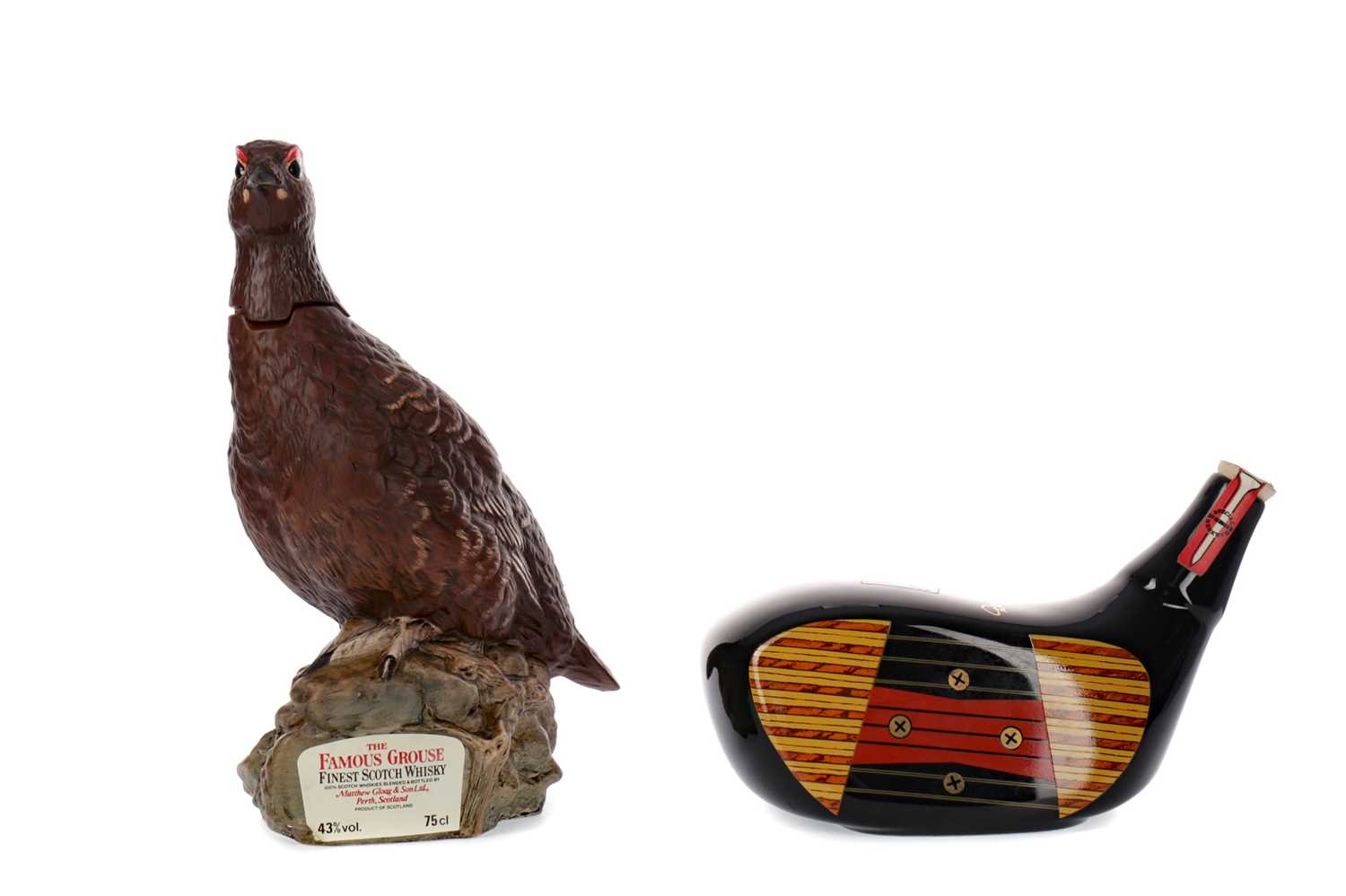 Lot 12 - MCGIBBON'S DRIVER HEAD DECANTER AND FAMOUS GROUSE DECANTER
