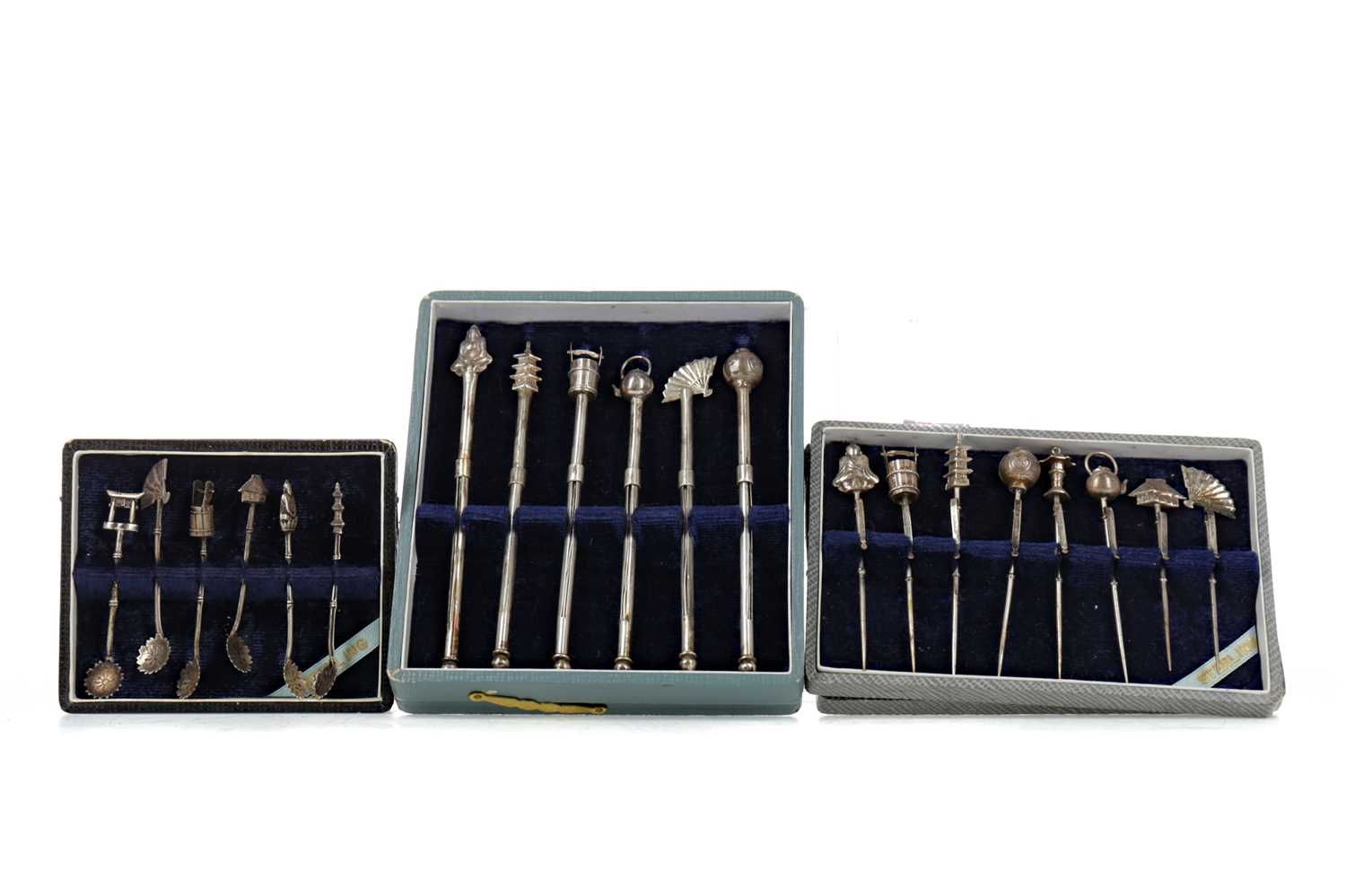 Lot 754 - A SET OF SIX JAPANESE SILVER DRINKS STIRRERS
