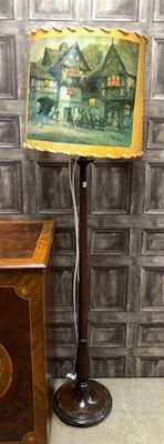 Lot 436 - A MAHOGANY STANDARD LAMP WITH SHADE