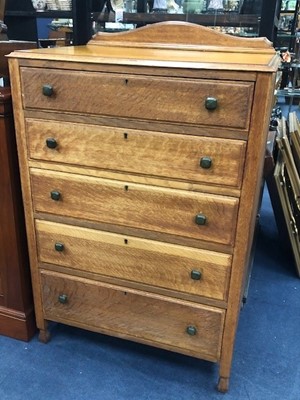 Lot 465 - A 20TH CENTURY OAK CHEST OF FIVE DRAWERS