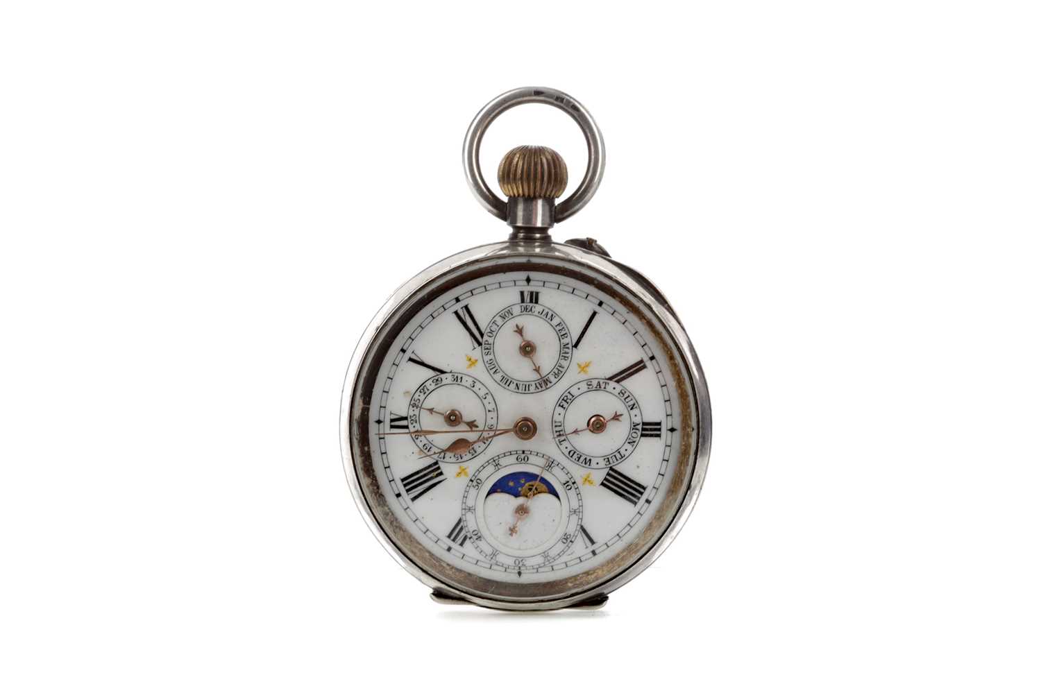 Lot 711 - A SILVER CASED OPEN FACE MOONPHASE POCKET WATCH