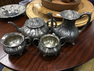 Lot 443 - A SILVER PLATED FOUR PIECE TEA SERVICE AND OTHER PLATED WARE