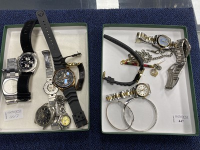 Lot 447 - A COLLECTION OF WRIST WATCHES AND TWO BANGLES
