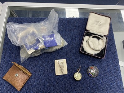 Lot 560 - A COLLECTION OF SILVER AND OTHER COINS AND A SILVER CASED FOB WATCH