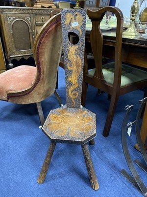 Lot 503 - A LATE 19TH CENTURY POKERWORK SPINNING CHAIR
