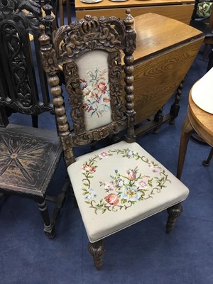 Lot 517 - A LOT OF TWO CARVED OAK HALL CHAIRS AND ANOTHER