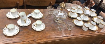 Lot 510 - A SET OF SIX AYNSLEY CUP AND SAUCERS, ANOTHER PART TEA SERVICE AND GLASS DECANTER AND GLASSES