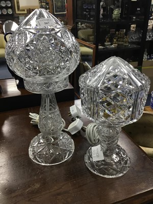 Lot 567 - A LOT OF TWO CRYSTAL MUSHROOM SHAPED TABLE LAMPS
