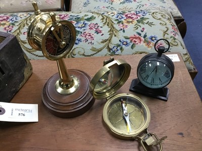 Lot 576 - A REPRODUCTION BRASS COMPASS AND Q.E.II MEMORABILIA