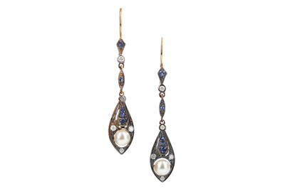 Lot 828 - A PAIR OF SAPPHIRE AND DIAMOND EARRINGS