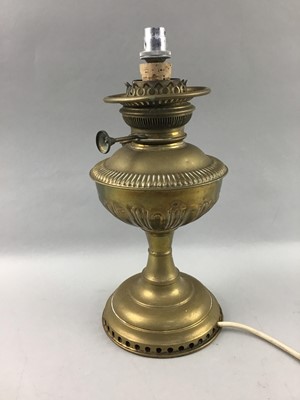 Lot 137 - A VICTORIAN BRASS OIL LAMP AND OTHER BRASSWARE