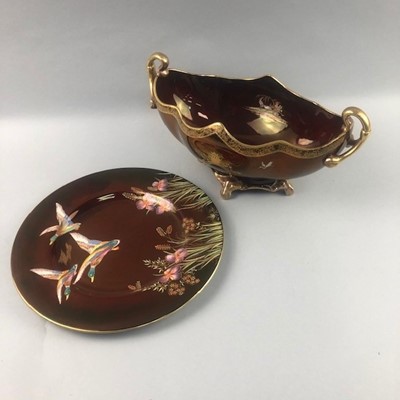 Lot 144 - A CARLTON WARE ROUGE ROYALE CIRCULAR PLAQUE AND COMPORT