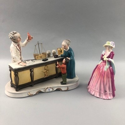 Lot 152 - A CAPODIMONTE GROUP OF THE PHARMACIST AND AN ADDERLAY FIGURE
