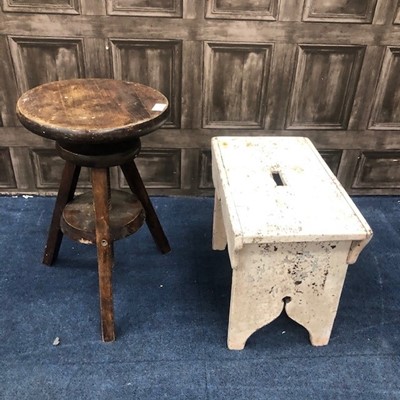 Lot 156 - A STAINED WOOD CIRCULAR STOOL AND A PAINTED STOOL