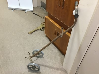 Lot 203 - A VINTAGE METAL GOLF TROLLEY AND OTHER ITEMS