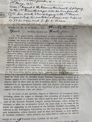 Lot 1790 - GEORGE CUMMINGS OF PARTICK THISTLE F.C., HIS SIGNED PLAYER CONTRACT