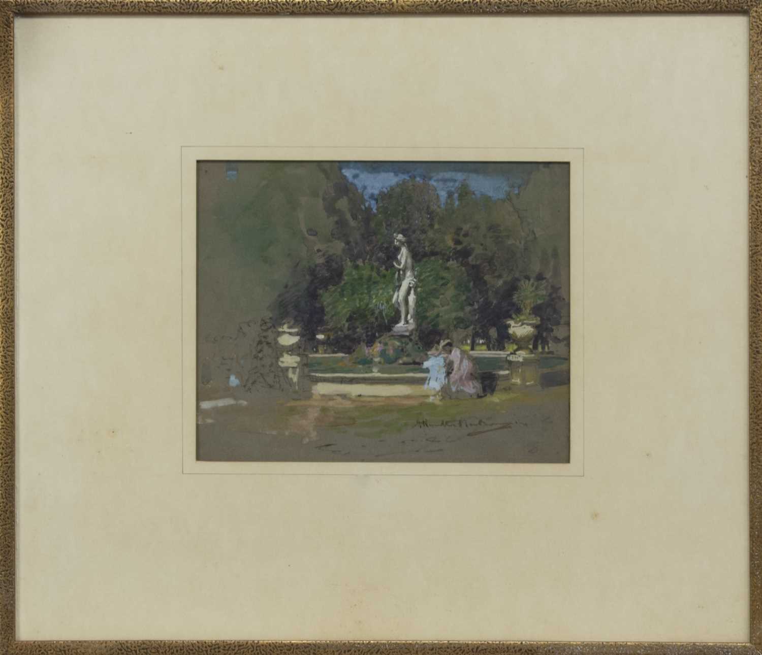 Lot 2 - FOUNTAIN WITH FIGURES, A WATERCOLOUR BY JAMES HAMILTON MACKENZIE