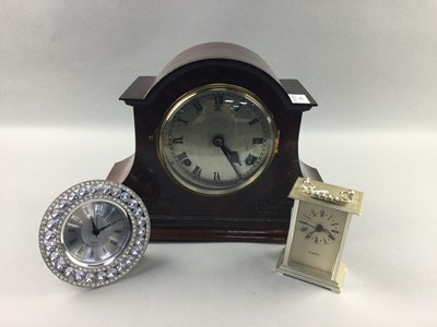 Lot 219 - AN EDWARDIAN MAHOGANY MANTEL CLOCK AND TWO OTHERS