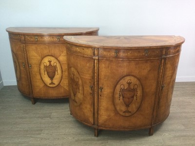 Lot 1405 - AN ATTRACTIVE PAIR OF MAHOGANY DEMI-LUNE SIDE CABINETS