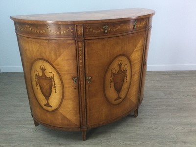 Lot 1405 - AN ATTRACTIVE PAIR OF MAHOGANY DEMI-LUNE SIDE CABINETS