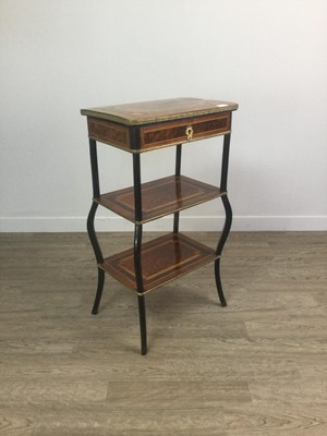 Lot 1412 - A 19TH CENTURY FRENCH WALNUT AND EBONISED ETAGERE