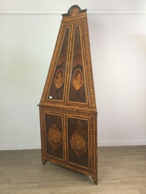 Lot 1424 - A 19TH CENTURY ITALIAN ROSEWOOD AND MARQUETRY TWO STAGE CORNER CABNET