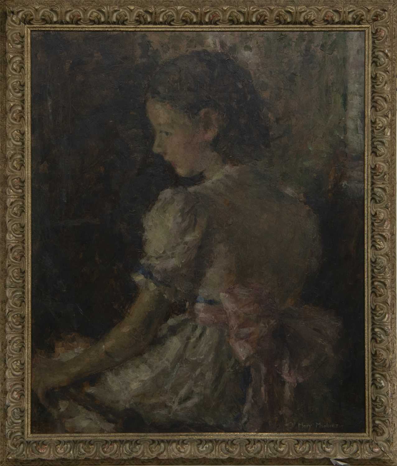 Lot 3 - GIRL WITH THE ROSE SASH, AN OIL BY MARY MACKENZIE