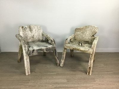 Lot 1427 - A SET OF WEATHERED RUSTIC GARDEN FURNITURE