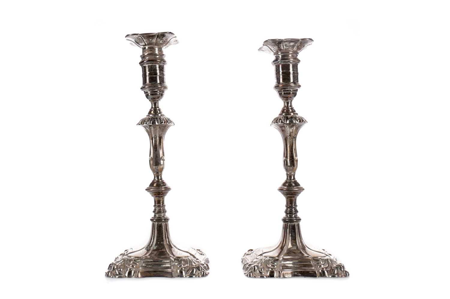 Lot 455 - A PAIR OF GEORGE V SILVER CANDLESTICKS