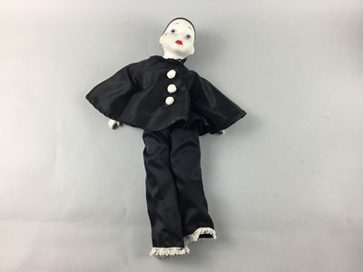 Lot 77 - AN ART DECO SMITHS MANTEL CLOCK, PIERROT FIGURE, VASES AND OTHER ITEMS