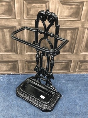 Lot 269 - A BLACK PAINTED CAST METAL STICK STAND