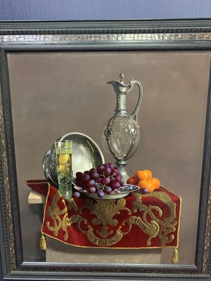 Lot 557 - STILL LIFE WITH GRAPES AND MANDARINS WITH 18TH CENTURY WINE CARAFE BY WILLEM DOLPHYN
