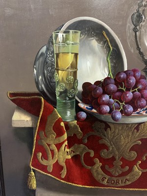 Lot 557 - STILL LIFE WITH GRAPES AND MANDARINS WITH 18TH CENTURY WINE CARAFE BY WILLEM DOLPHYN