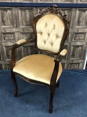 Lot 414 - A REPRODUCTION FRENCH STYLE ARMCHAIR