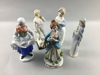 Lot 408 - A CAPODIMONTE FIGURE OF A FLOWER SELLER AND OTHER FIGURES