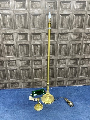 Lot 300 - A BRASS FLOOR LAMP AND A BRASS DESK LAMP