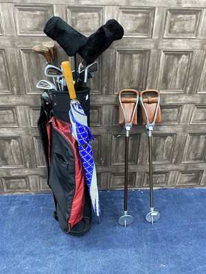 Lot 411 - A LOT OF GOLF CLUBS AND TWO SHOOTING STICKS