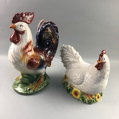 Lot 417 - A CERAMIC COCKERAL AND A CERAMIC HEN