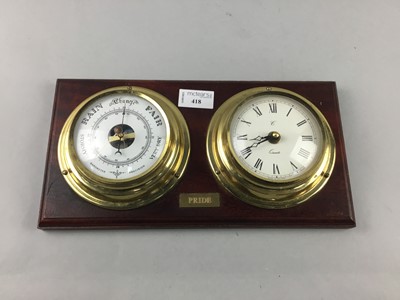 Lot 418 - A REPRODUCTION WEATHER STATION, ANOTHER AND A SMALL BAROMETER