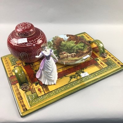Lot 423 - A MODERN CERAMIC TRAY, GINGER JAR, ROYAL DOULTON FIGURE AND A PICTURE PLATE