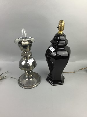 Lot 324 - A LOT OF TWO TABLE LAMPS AND A METAL TABLE CANDLESTICK