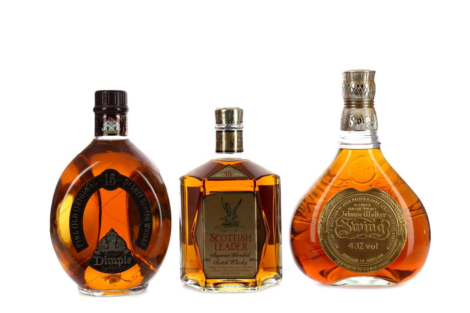 Lot 56 - DIMPLE 15 YEARS OLD, SCOTTISH LEADER AGED 15 YEARS AND JOHNNIE WALKER SWING