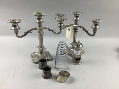 Lot 441 - A PAIR OF SILVER PLATED CANDLEABRA AND OTHER SILVER PLATED ITEMS