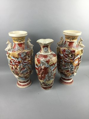 Lot 446 - A PAIR OF JAPANESE KUTANI VASES AND ANOTHER VASE