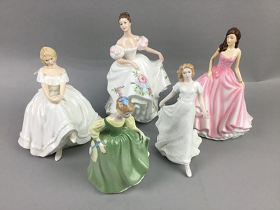 Lot 365 - A LOT OF FIVE ROYAL DOULTON FIGURES AND THREE COALPORT FIGURES
