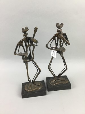 Lot 367 - A PAIR OF BRONZE FIGURES OF ANTHROPOMORPHIC FROGS