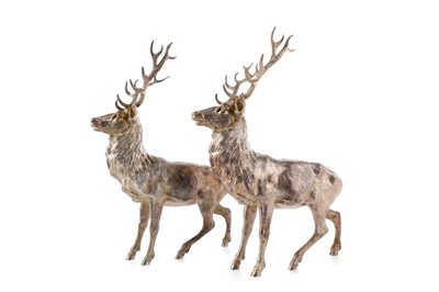 Lot 460 - A FINE PAIR OF CAST SILVER FIGURES OF ROYAL STAGS
