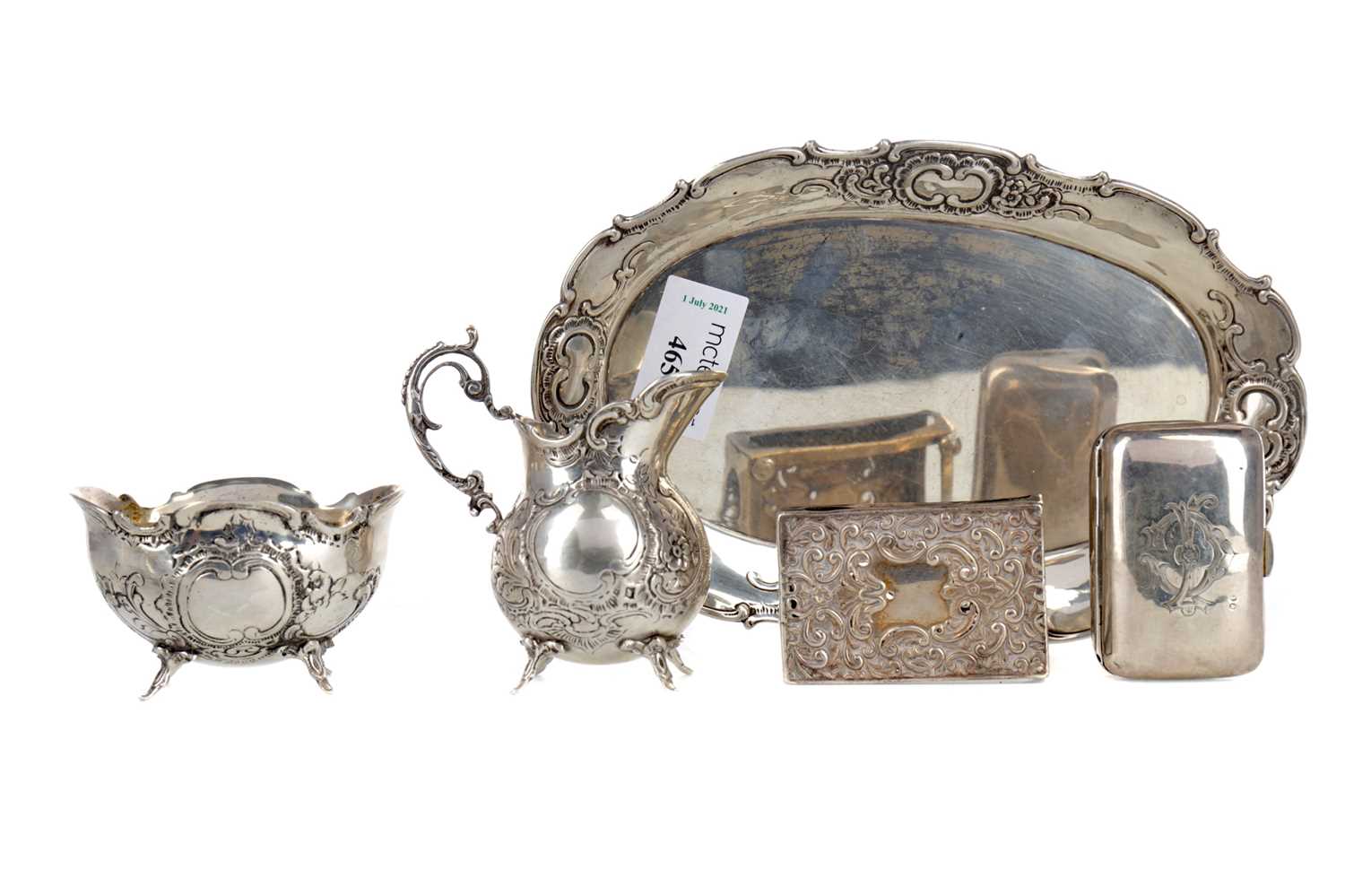 Lot 465 - A SWEDISH 800 STANDARD SILVER SUGAR AND CREAM ON STAND, ALONG WITH OTHER SILVER AND PLATE