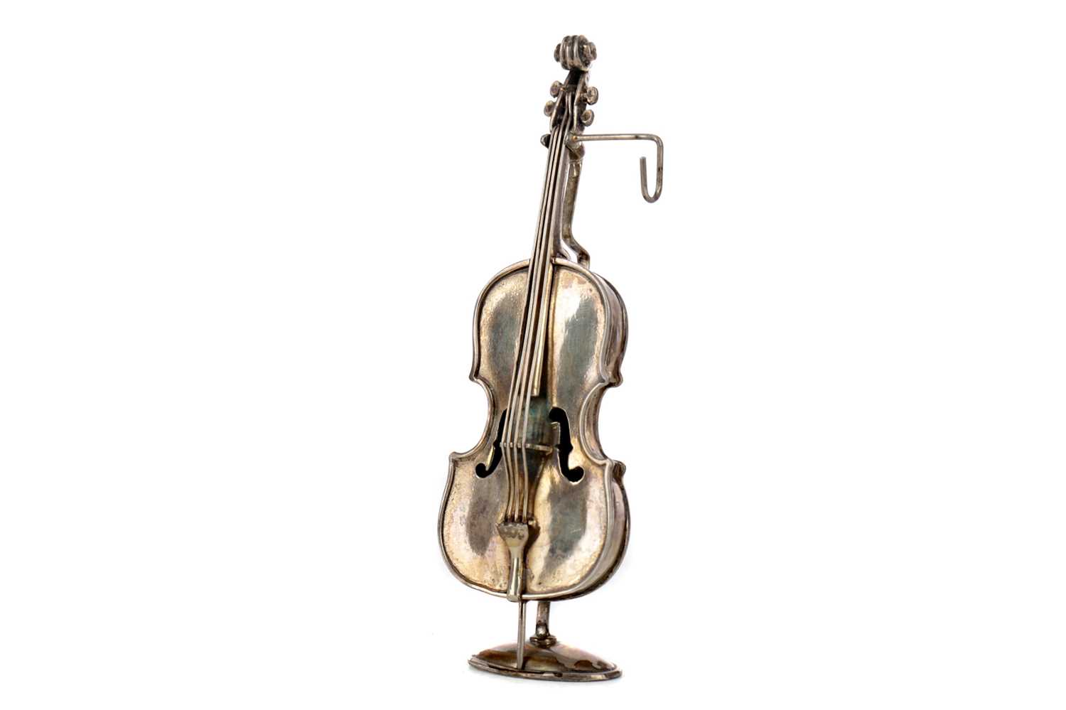 Lot 469 - A CONTINENTAL SILVER MINIATURE DOUBLE BASS AND GONDOLA