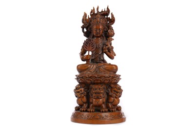 Lot 809 - A 20TH CENTURY CHINESE WOOD CARVING OF A DEITY